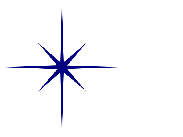 The image shows a black background with two white stars on either side of an abstract blue shape that resembles a compass rose in between them.