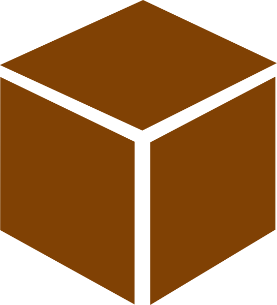 The image shows a three dimensional brown cube with visible edges against an indistinct background.