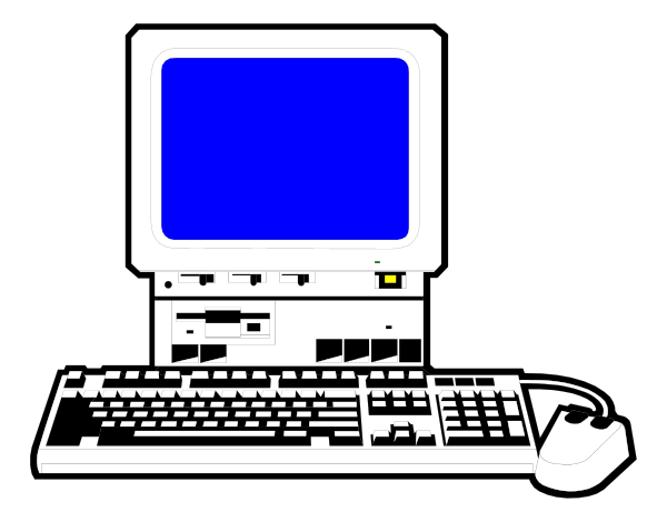 The image shows a computer setup with an open laptop on top of it, a keyboard to its right side, and two mice in front; all set against a dark background.