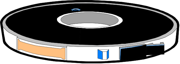 The image shows a black and white illustration of two circular rings with concentric circles inside them against an indistinct background that appears to be grayish-blue in color.