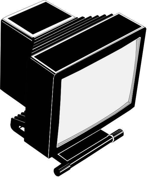 The black and white illustration shows a television set with an antenna on top of it placed against a dark background.