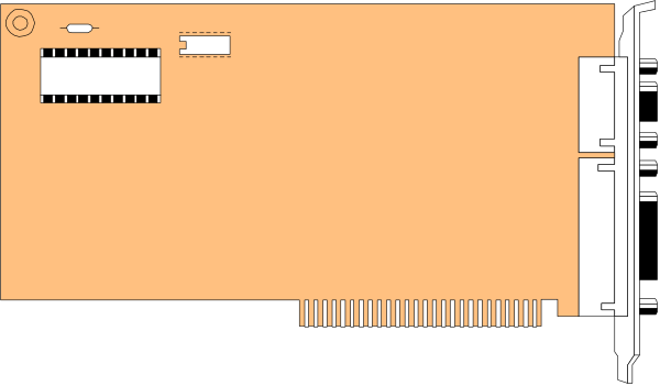 The image shows a pixelated representation of an orange object with various shapes on it against a gray background.