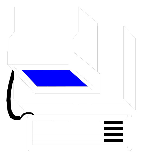 The image shows a printer with paper coming out of it against an abstract background that is predominantly white but has some blue elements on its right side.