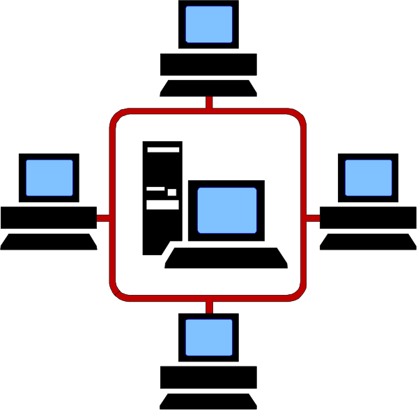 The image shows a stylized diagram with red lines connecting various blue squares on what appears to be an electronic circuit board background.