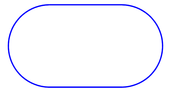 The image shows two blue circles with a black line connecting them on an otherwise gray background.