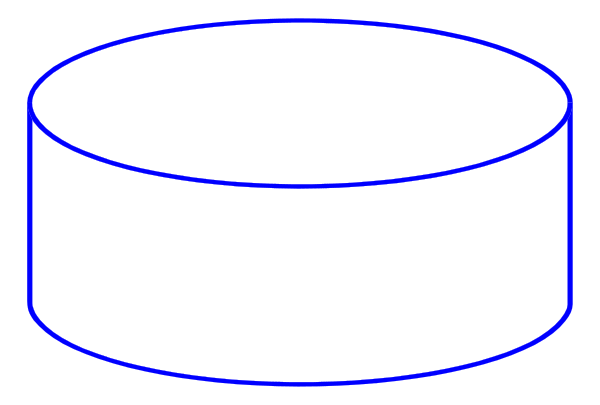 The image shows a simple blue line drawing of two overlapping circles on what appears to be a gray background with no additional context provided about any other elements in the scene.