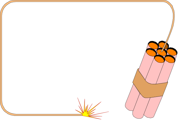 The image shows a cartoon depiction of an explosion with three sticks dynamite on top of each other against a black background; there is also one stick that has been lit at its fuse end in front, and it appears to be exploding as indicated by smoke coming from behind the first two.