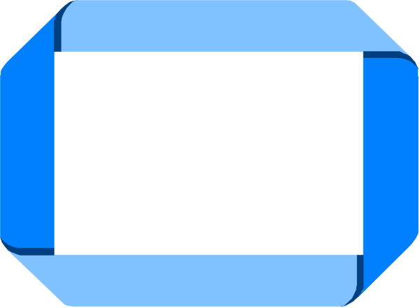 The image shows a blue rectangular object with rounded corners that resembles an electronic device or gadget of some sort against a gray background.
