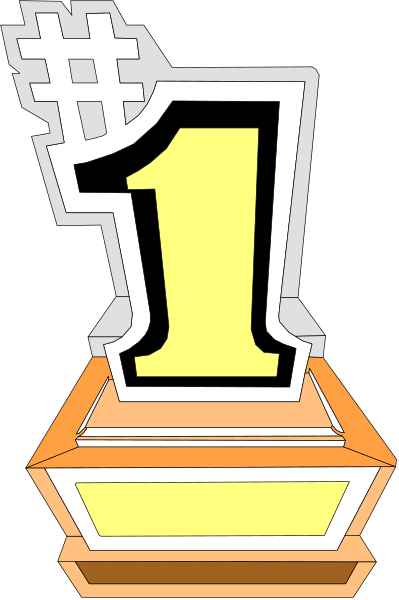 The image shows a trophy with "1" on top of it placed inside an orange pedestal against a black background.