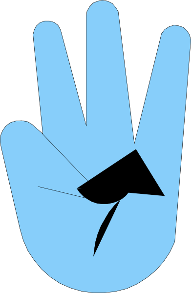 The image shows a blue hand with seven fingers against a black background on the left side of an otherwise white square graphic.