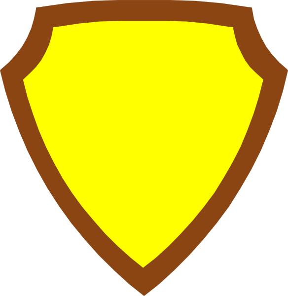 The image shows two shields: a yellow diamond shape on top of another brown rectangular shield with an emblem inside it.