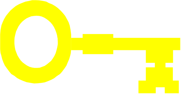 The image shows a yellow key with two keys on either side of it against an indistinct background that appears to be grayish-brown in color.