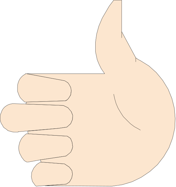 The image shows a simple black and white line drawing of an upside down thumbs-up hand gesture with fingers pointing towards it from below on what appears to be a light background.