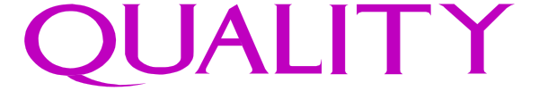 The image shows a purple text that reads "QUALITY" with an asterisk symbol next to it on what appears to be a gray background.