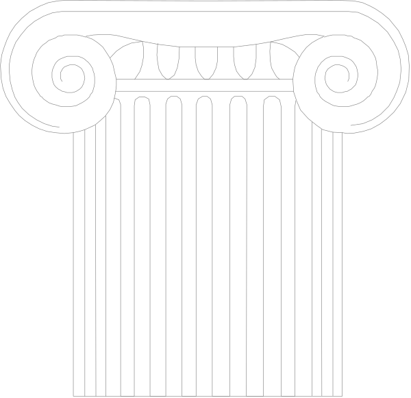 The black and white illustration shows a classical architectural column with an entablature featuring decorative elements such as scrolls on either side of what appears to be a pediment at its top.