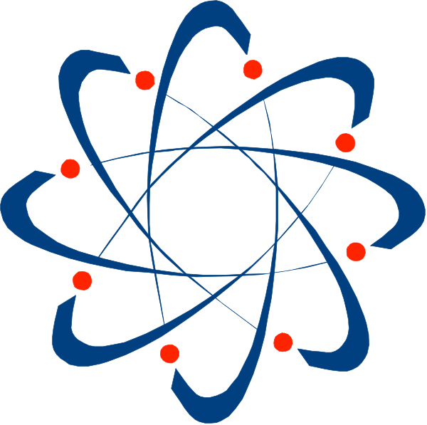 The image shows a stylized scientific diagram with an atom symbol at its center surrounded by eight smaller circles connected to it in various directions, resembling electrons orbiting around nucleus of an element on periodic table.
