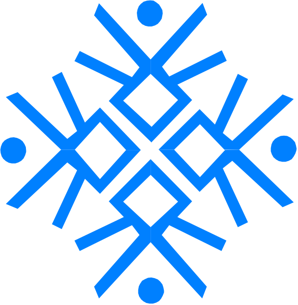 The image shows a blue snowflake design on two different backgrounds: black for smaller sizes of the pattern and white for larger ones.