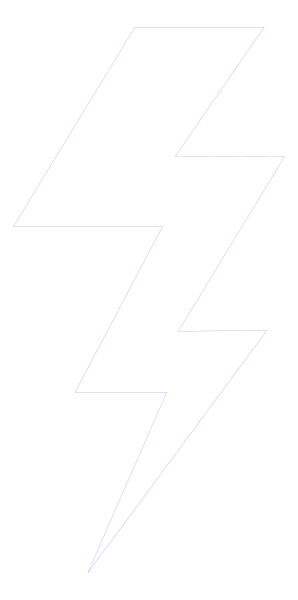 The image shows a black lightning bolt on its side against a white background with an electrical crackle effect around it.