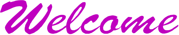 The image shows a purple "welcome" sign with white lettering on it against an indistinct background.