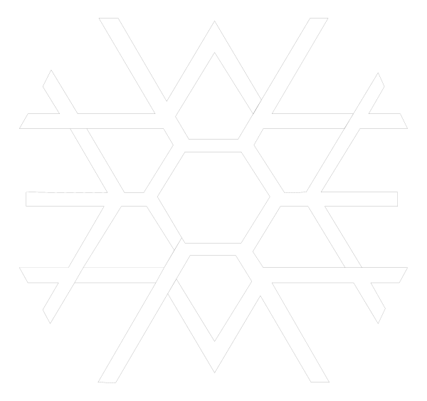 The black and white graphic features a symmetrical pattern of interconnected lines forming an intricate design that resembles snowflakes with six points each at its center.