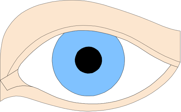 The image shows a close up of an eye with blue iris against a dark background.