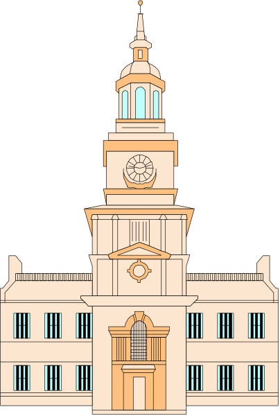 The illustration depicts a clock tower with an attached building that has windows on its facade.