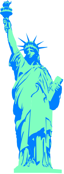 The Statue of Liberty on a gray background with blue tinting effect applied to it.