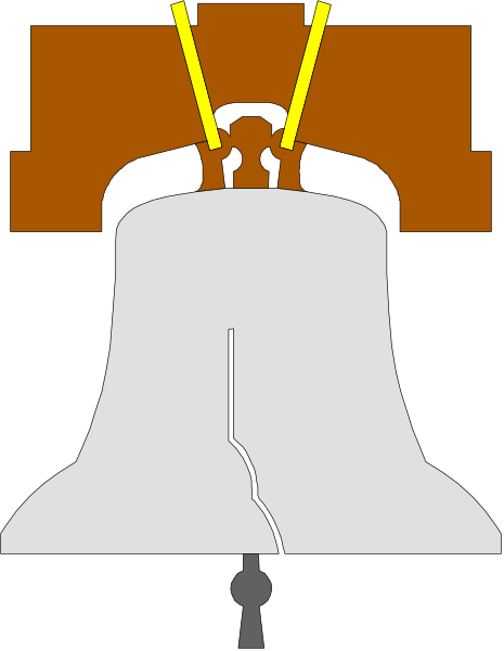 The black and white illustration shows a bell with two handles on either side of it hanging from what appears to be an unseen structure above.