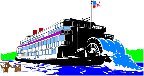The image shows a pixelated representation of an ocean liner with American flag on it sailing through water under night sky.