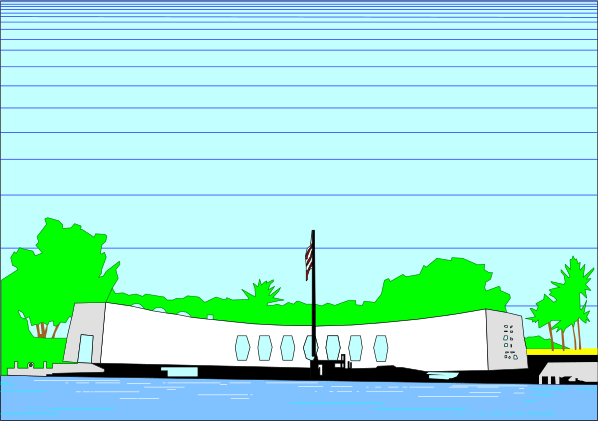The image shows a digital rendering of an outdoor scene with two distinct views: on top is a bird's-eye view showing trees in front of what appears to be a building; below that is another perspective, possibly from ground level, depicting palm trees and water under the same structure.