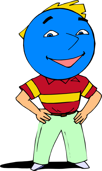 The cartoon shows a man with blue skin wearing an orange shirt standing next to another figure that appears to be a smiling face in place of his head; both characters have yellow hair and mustaches, suggesting this is a stylized representation rather than realistic figures.