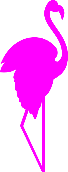 The image shows a pink flamingo standing next to an open umbrella on what appears to be a beach with sand in front of them.
