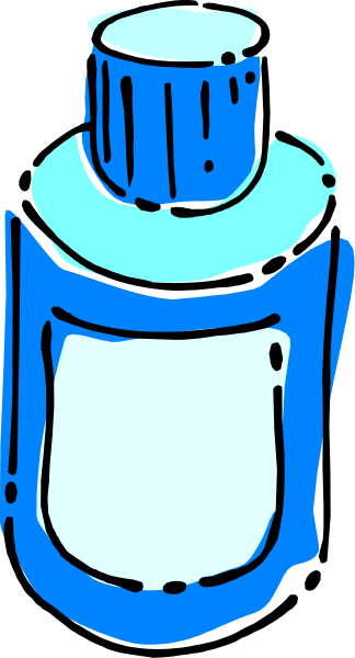 The image shows a blue bottle with white labeling on it placed against a gray background.