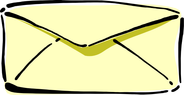 The image shows a simple line drawing of an envelope with two lines crossing through it to represent email addresses on either side, suggesting that this is likely meant as a representation of electronic mail communication rather than physical letters being sent by postal service.