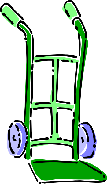 The black and white illustration shows a green vacuum cleaner with two wheels on its side against an indistinct background.