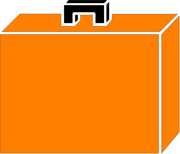 The image shows a simple black and white line drawing of an orange box with two smaller boxes inside it on top of each other against a gray background.