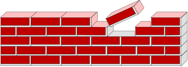 The image shows a brick wall with red bricks on it.