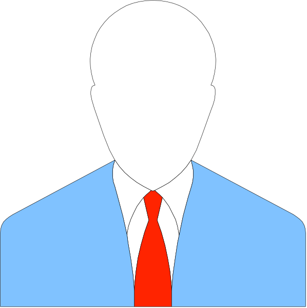 The image shows a side by side comparison of two identical figures with red ties against blue backgrounds; both appear to be male business professionals in suits standing upright facing forward.