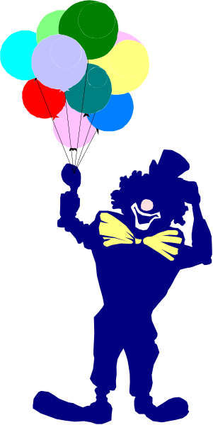 The image shows a cartoon character holding balloons with different colored dots on them against a black background.