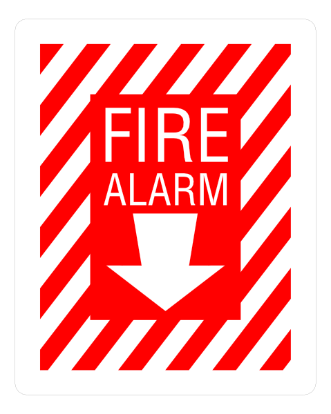 The image shows a red fire alarm with white text that reads "FIRE ALARM" on it, indicating an emergency situation requiring immediate attention to safety concerns within a building.