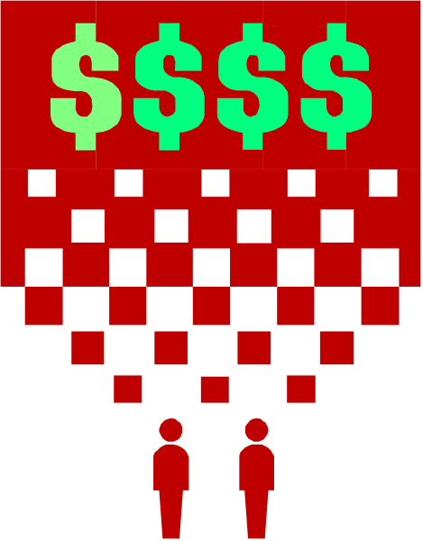 The image shows a pixelated graphic with two figures standing next to each other on what appears to be an escalator; above them is text that reads "$$$" in large font size, indicating money, followed by "SENDING $10K TO THEM," suggesting financial support or donation.