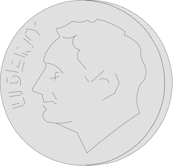 The image shows a black and white silhouette of two coins with portraits on them placed side by side against a dark background.