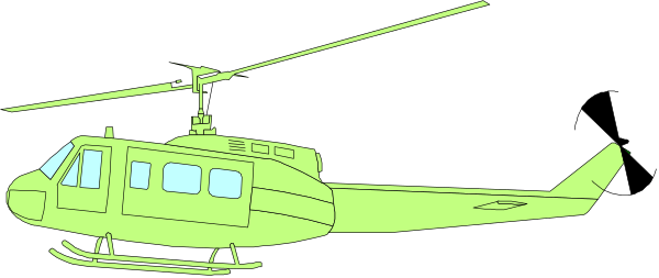 The image shows a green helicopter with its rotors stopped on top of what appears to be an airport runway at nighttime.