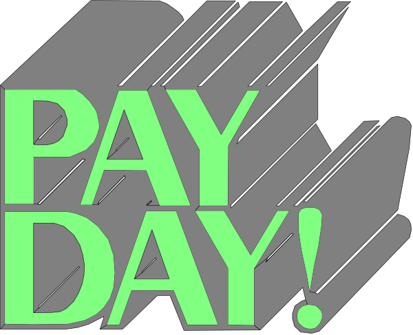 The text "PAY DAY" with a graphic of money notes behind it is displayed on an overlay that appears to be superimposed onto another image in this small clip-art picture.