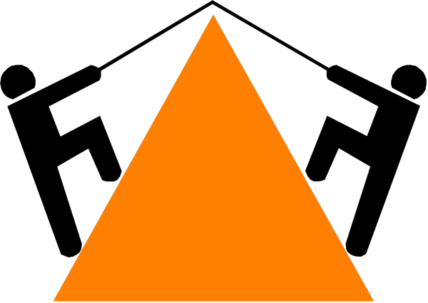 The image shows a simple black and white representation of an orange triangle with two smaller triangles inside it on top of what appears to be a gray background.