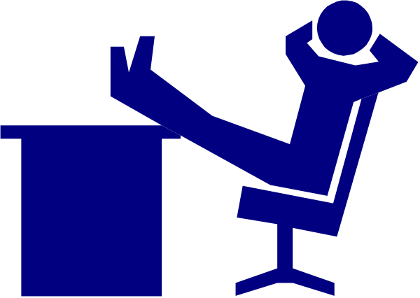 The image shows a blue office chair with an icon of a person sitting on it next to a desk that has a computer monitor displaying what appears to be a spreadsheet program open in front of them.