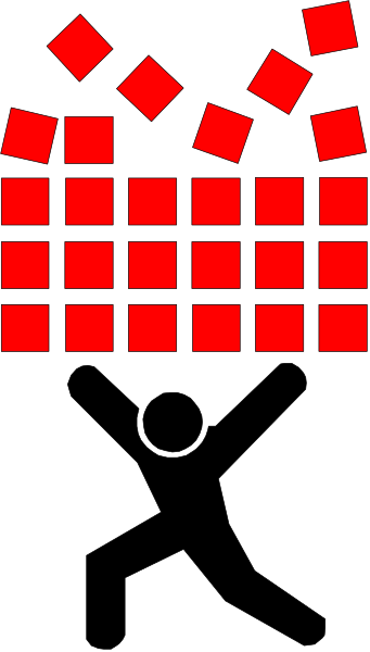The image shows a red block with smaller blocks inside it on top of what appears to be black fabric against a gray background.