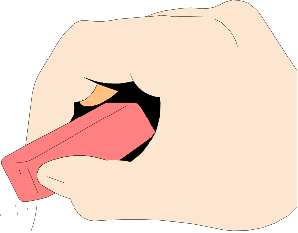 The image shows a hand holding an object that resembles lipstick with red coloring on it against a black background; there is no text present in this clip-art illustration.