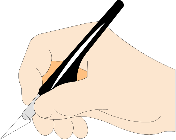 The image shows a hand holding an ink pen with red ink over paper while writing something down on it.
