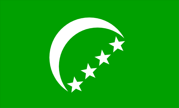 The flag of Somalia with a crescent moon on it against a black background.